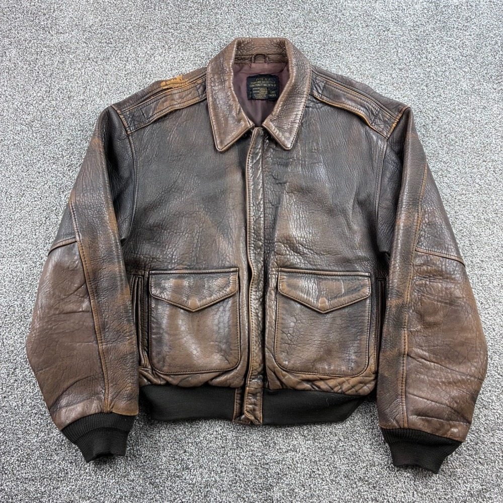 Vintage Avirex A-2 Flight Jacket Mens Large Brown Leather Distressed Military